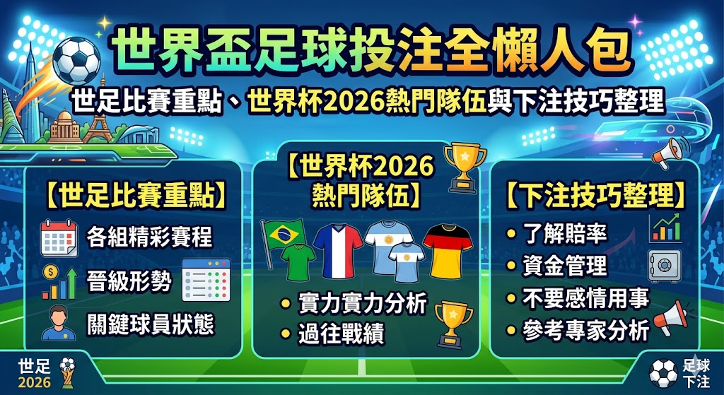 世界盃足球投注全懶人包｜世足比賽重點、世界杯2026熱門隊伍與下注技巧整理